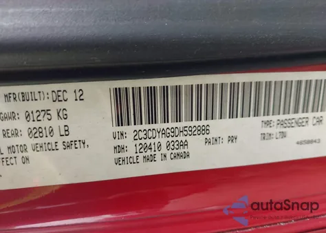 2013 Dodge Challenger Sxt из США, поврежденный, VIN 2C3CDYAG9DH592886